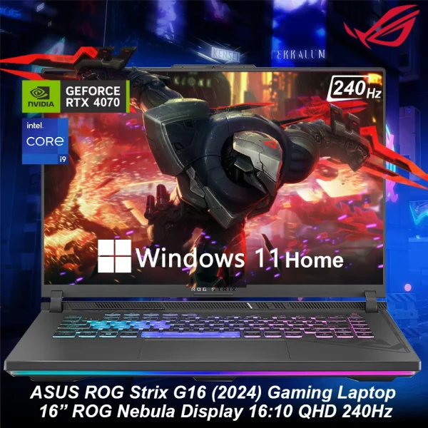 ASUS ROG Strix 16" Gaming Laptop,240Hz WQXGA QHD(2560x1600),Intel Core i9-14900HX,NVIDIA GeForce RTX 4070,64GB DDR5 RAM,4TB SSD